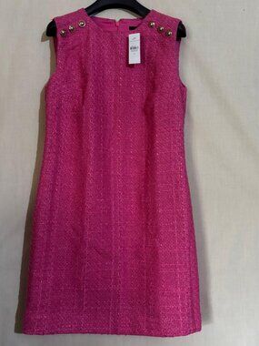 ANN TAYLOR PINK TWEED SHOULDER BUTTON SHIFT DRESS NWT